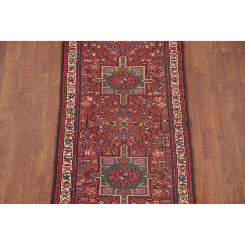 Tribal Geometric Gharajeh Persian Runner Rug Handmade Wool Carpet - 2'4"x 9'7"
