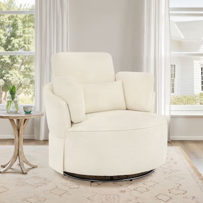 Modern 40.''W Upholstered Comfortable Swivel Barrel Accent Chair with Pillows