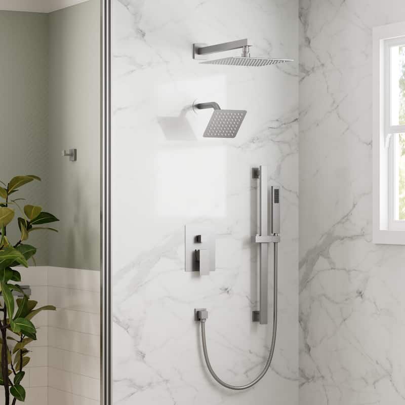 GRANDJOY Shower Faucet Set 10 and 6 inch Wall Mount Rainfall Dual Shower Heads with Handheld Shower Spray Combo High Pressure