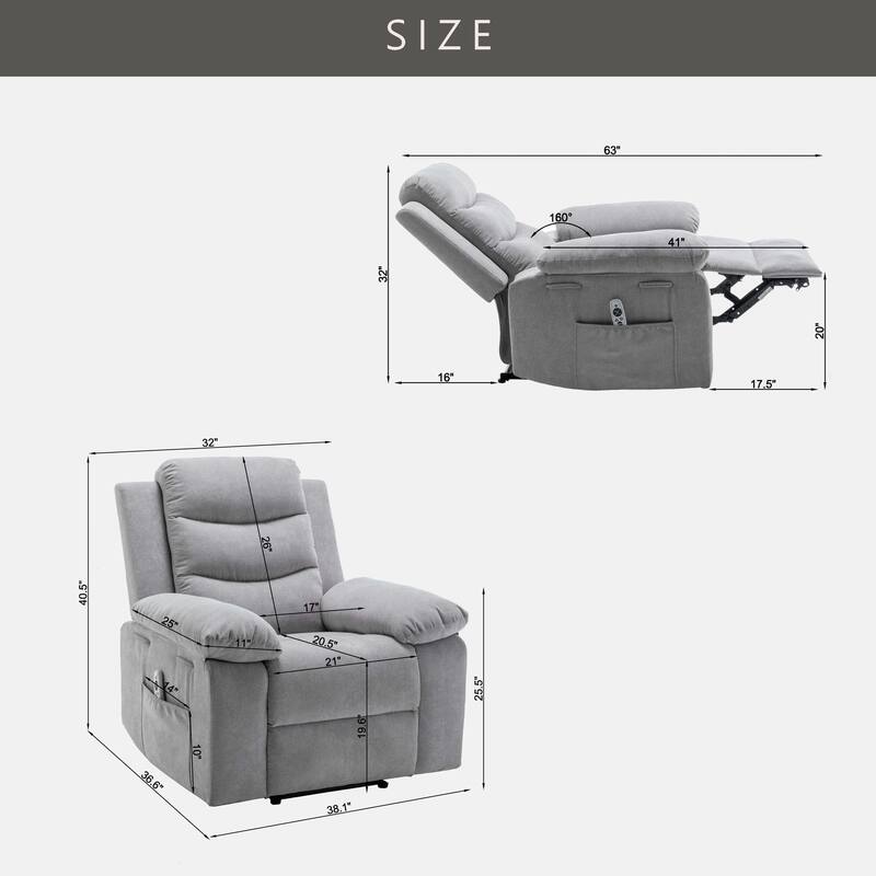 Ergonomic Electric Recliner Chair Velvet Single Sofa Recliner Chair with 8 Point Vibration Massage, Heating and Side Pocket