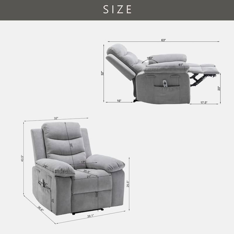 Velvet Fabric Power Recliner Chair with Massage and Heating