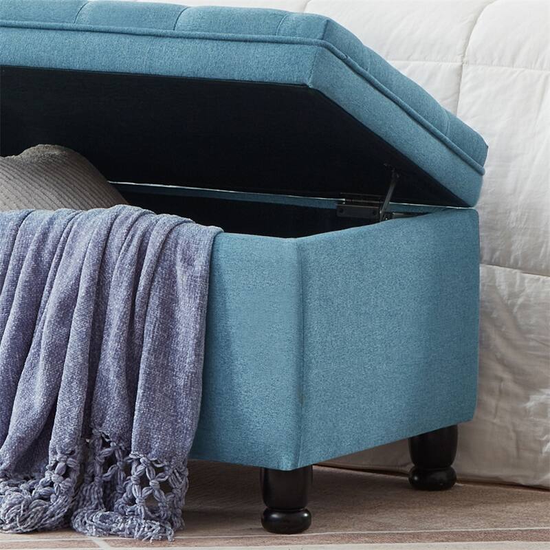 Upholstered Tufted Button Storage Bench with Spindle Wooden Legs