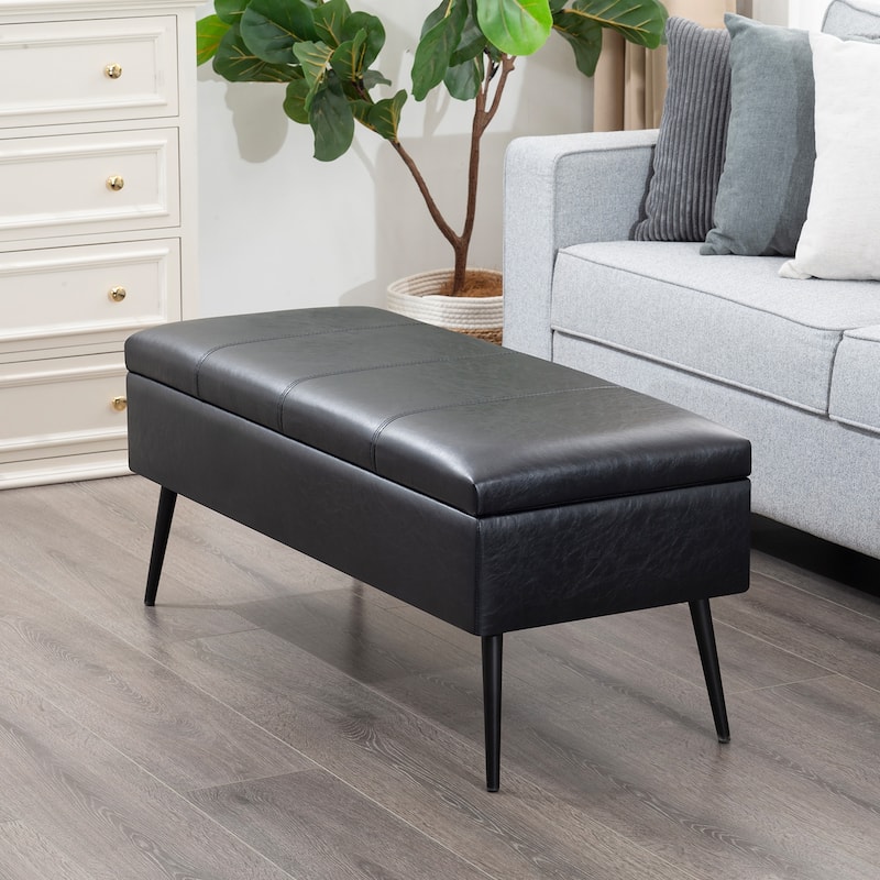 Adeco 42" Faux Leather Storage Bench with Lift-Top Lid