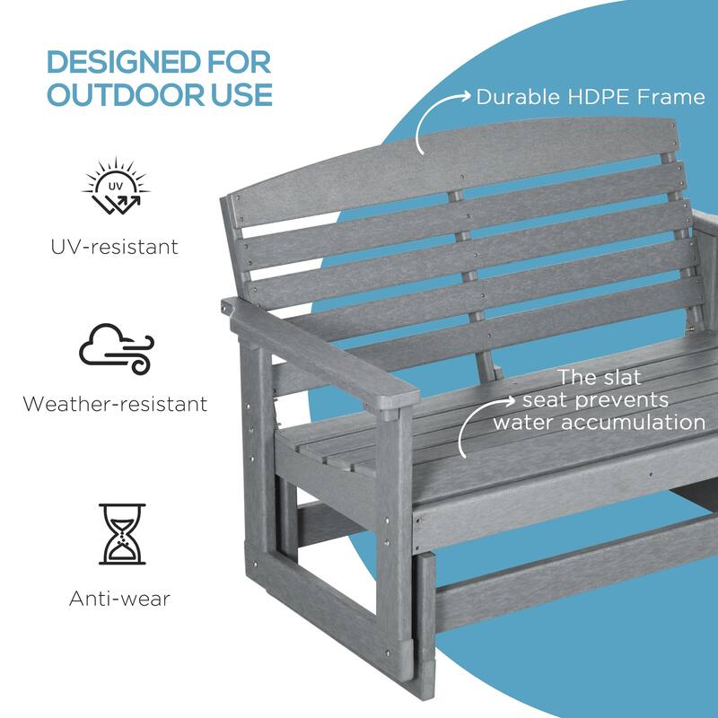 Outsunny 2-Person Outdoor Glider Bench Patio Double Swing Rocking Chair Loveseat w/ Slatted HDPE Frame for Backyard Garden Porch