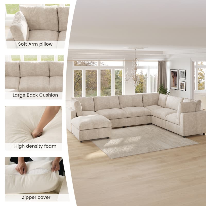 5 Seat L-Shaped Sectional Sofa chenille Fabric Upholstered Couch with Removable Cushions Modern Living Room Furniture