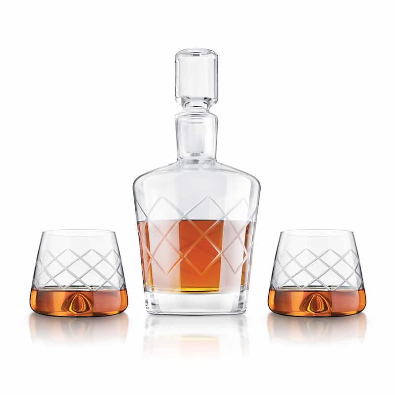 Final Touch 4 Piece Lead Free Crystal Whiskey Decanter Set - Decanter: 35 oz and Glasses: 13.5 oz - Decanter: 35 oz and Glasses: 13.5 oz