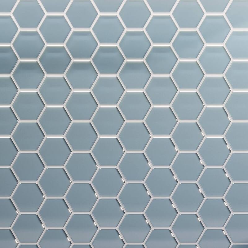 3" Beehive 10.25 in. x 11.75 in. Hexagon Glass Mesh-Mounted Mosaic Tile - Aqua Blue Gloss - 10.25 in. x 11.75 in.