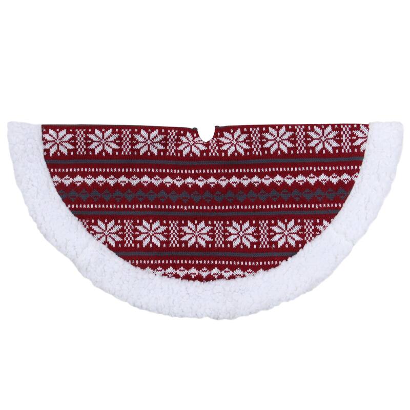 20" Gray Red Snowflakes Lodge Mini Christmas Tree Skirt Sherpa Trim