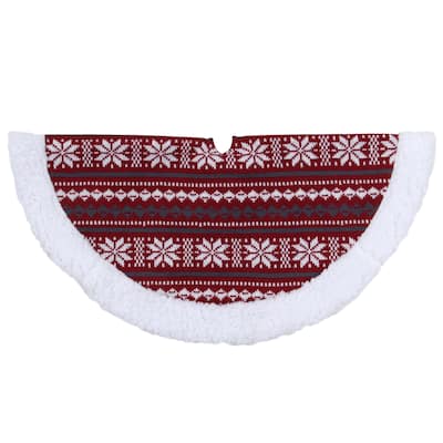 20" Gray Red Snowflakes Lodge Mini Christmas Tree Skirt Sherpa Trim