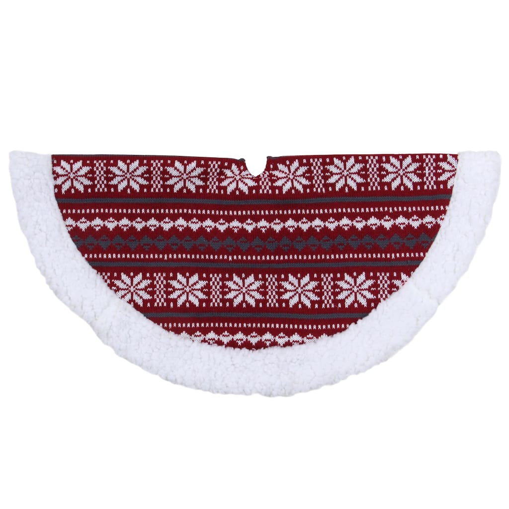 20" Gray Red Snowflakes Lodge Mini Christmas Tree Skirt Sherpa Trim