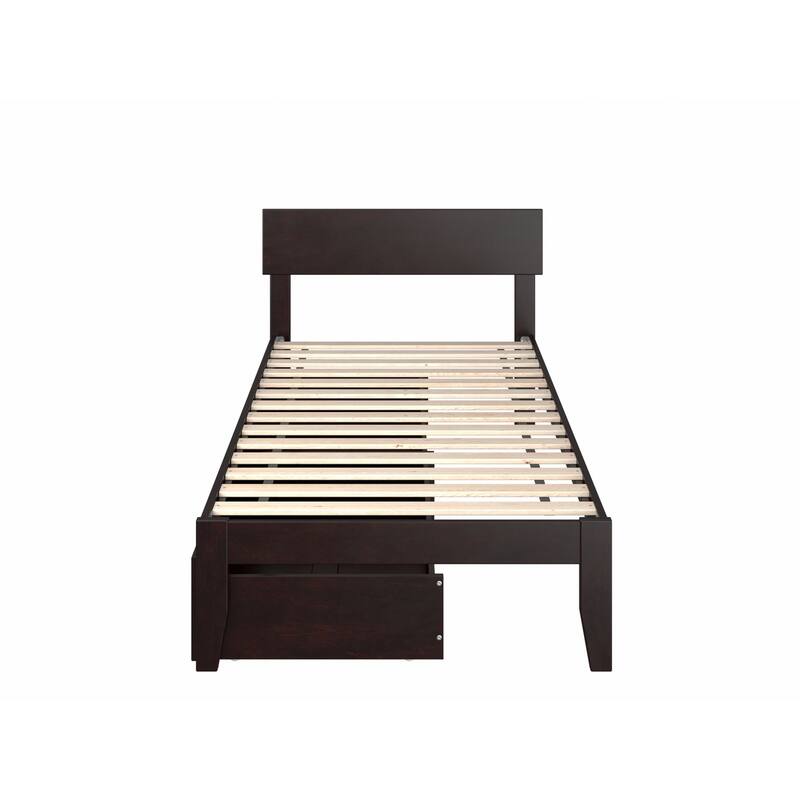 Extra Long Twin Bed with Drawers - Modern Espresso Finish Bedroom Furniture