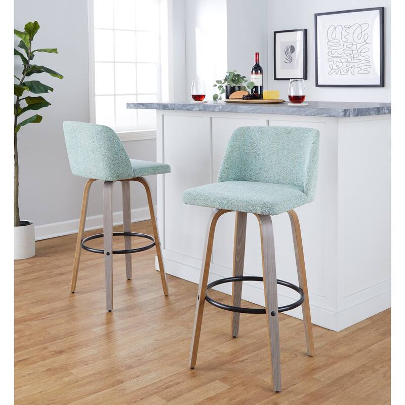 The Gray Barn Vallberga 30" Fixed-Height Bar Stool with Light Grey Wood Base (Set of 2)