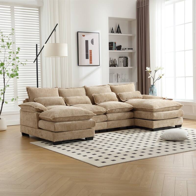 Sectional Sofa Cloud Couch for Living Room, Modern Chenille/Boucle U Shaped Couch, Comfy Modular Sofa Sleeper with Double Chaise
