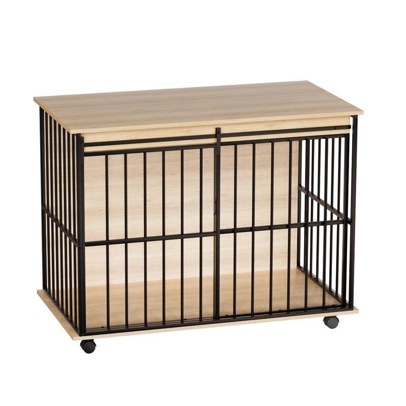 Dog Crate Furniture Dog Cage Furniture Wooden Dog Kennel Furniture with Wooden Top and Sliding Door for Medium Dogs