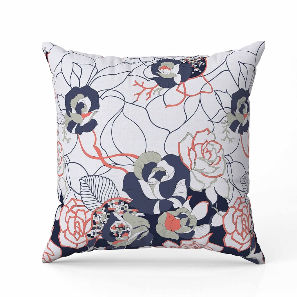 Regal Rose Retreat Indoor/Outdoor Reversible Throw Pillow Silver and Blue