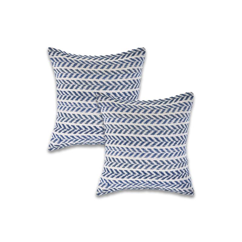 Handwoven Coastal Chevron Throw Pillows - 18" - White and Blue - Set of 2