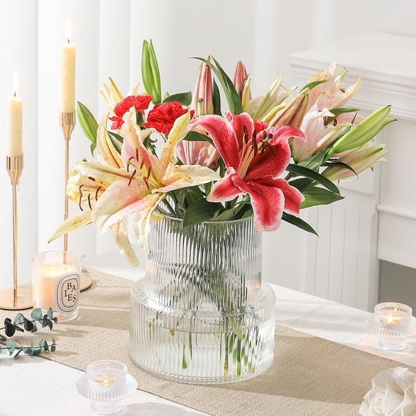 Ribbed Glass Vase, Large Glass Vase, Flower Vase, Fluted Glass Vase for Flowers, Modern Vase, Clear Glass Vase - Bed Bath & Beyond