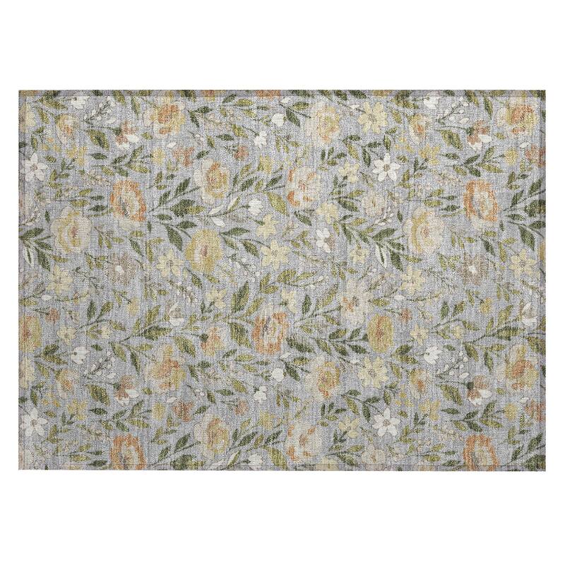 Machine Washable Indoor/ Outdoor Floral Garden Chantille Rug