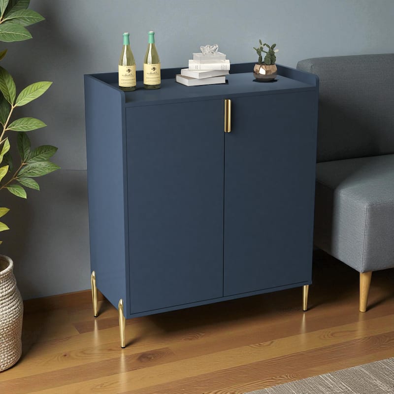 Modern 2-Door Wine Bar Cabinet with Bottle Storage Rack and Adjustable Shelf, Buffet Sideboard for Kitchen or Coffee Bar