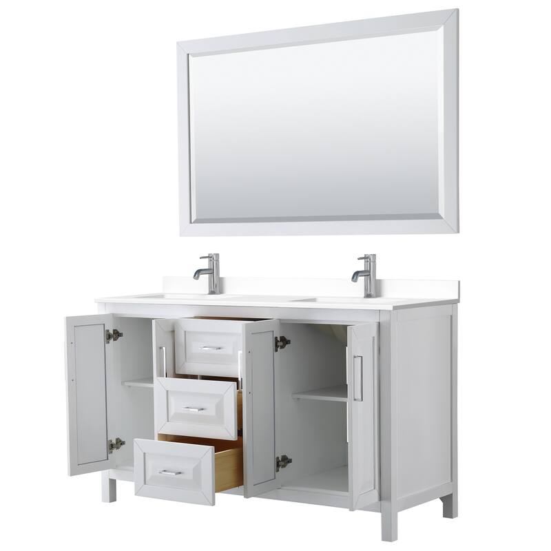 Daria 60 Inch Double Vanity, Cultured Marble Top, 58 Inch Mirror