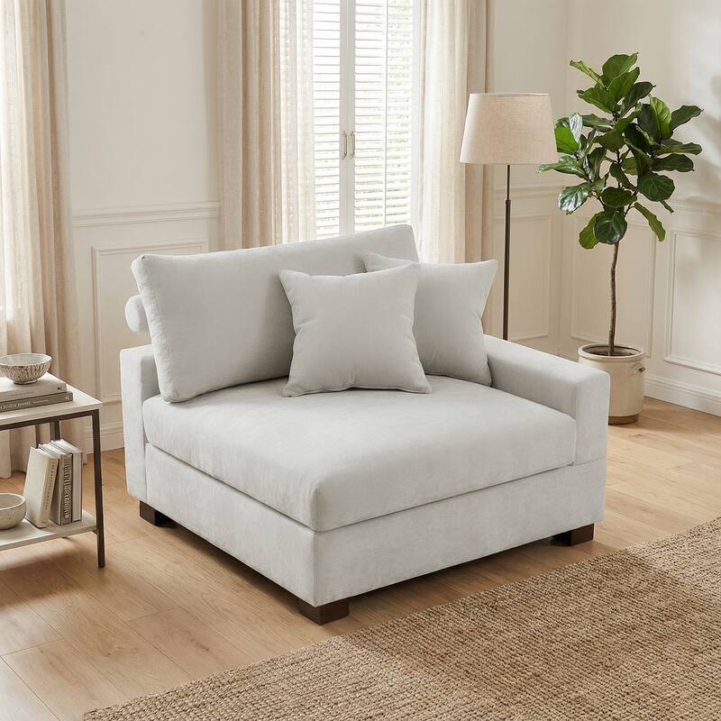 Plush Chenille Single Modular Sectional Sofa Chaise with Pillows