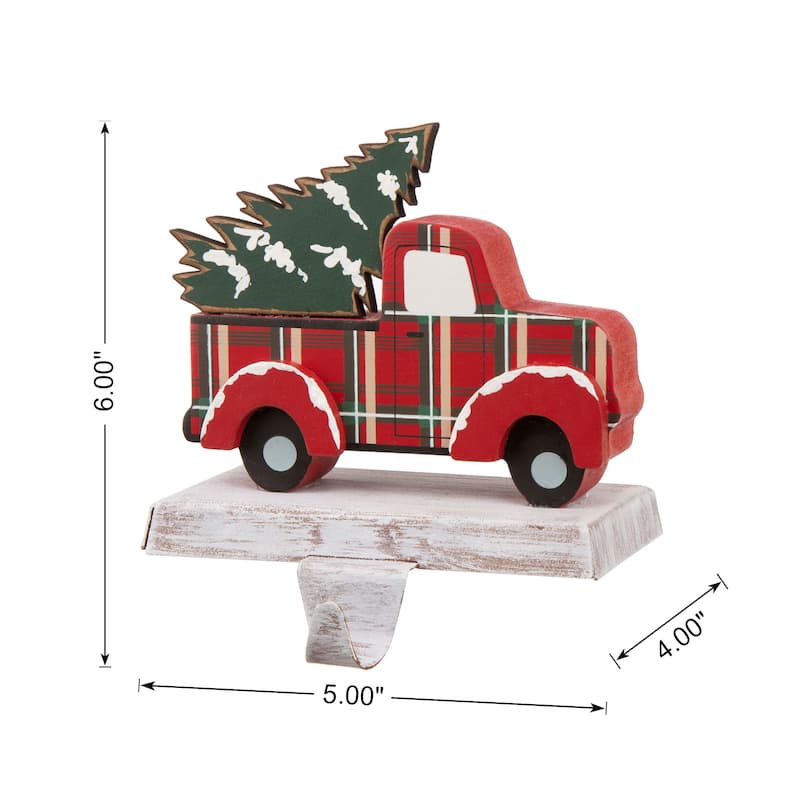 Glitzhome Wooden/Metal Red Truck Dachshund Reindeer Tree Stocking Holder with Stocking Mantel Ornament for Christmas