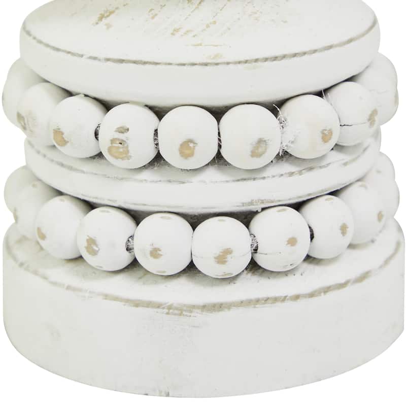 Wood Beaded Pillar Candle Holder - Set of 2 Brown or White - Roche River Decor