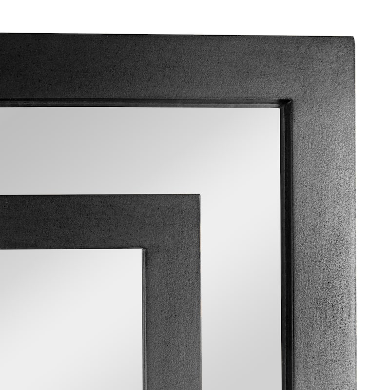 Glass Wall Mirror with Geometric Art Deco Wood Frame - 26.0"L x 1.1"W x 40.0"H