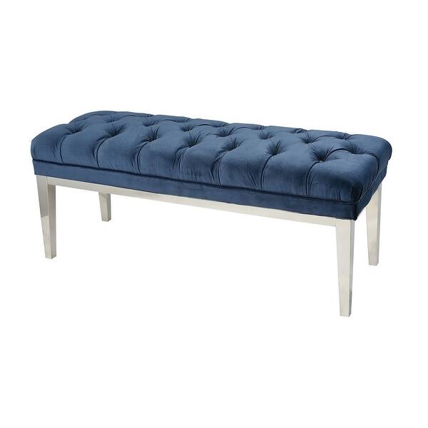 Shop 47 Navy Blue Velvet Fabric Rectangular Bench In Stainless Steel Stand On Sale Overstock 29157247
