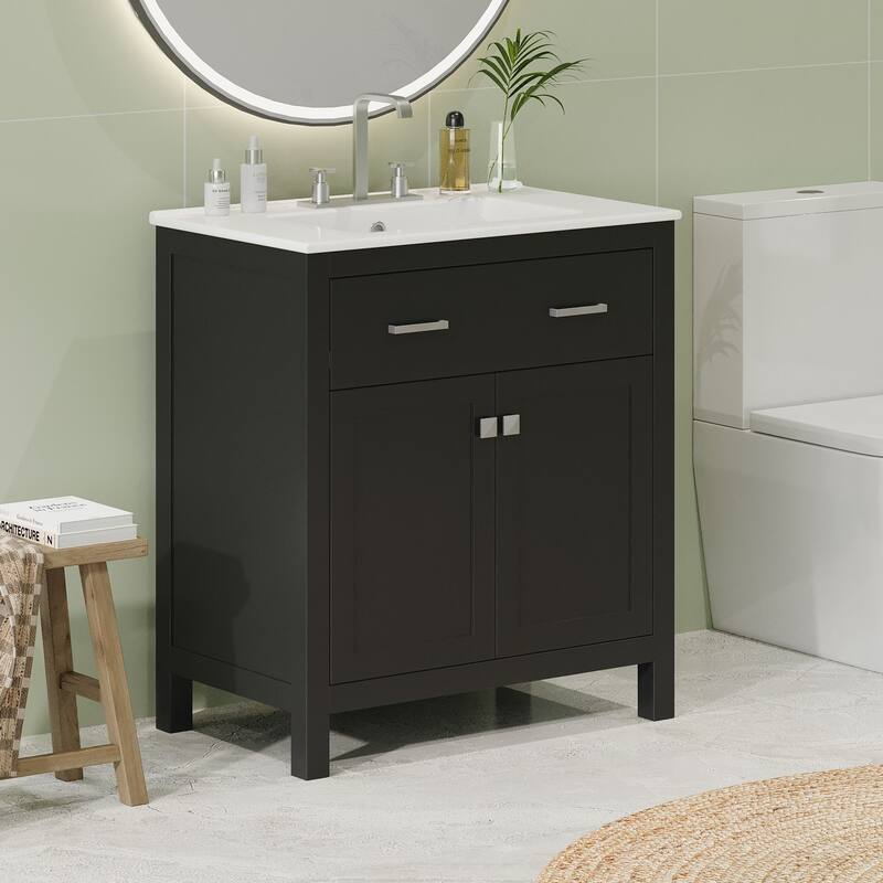 Modern 30-Inch Bathroom Cabinet with Undermount Sink, Solid Wood Frame & Flip-Out Drawer