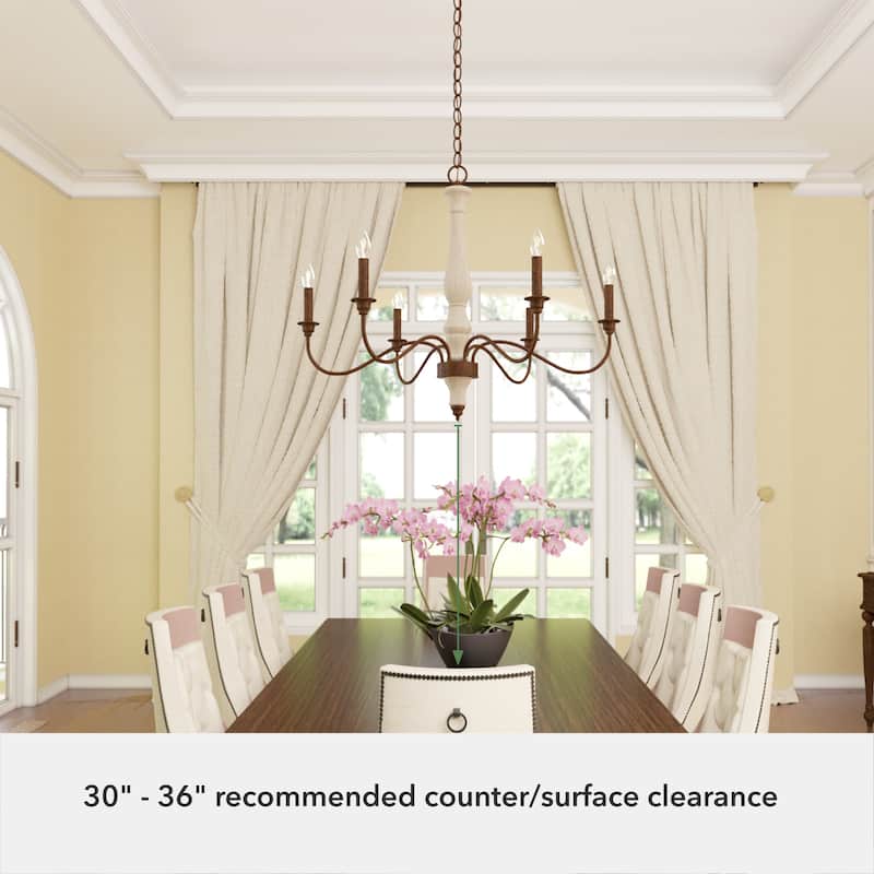 Hunter Teren 6-Light Chandelier - Dining Room, Entry, Living Room - French Country, Vintage, Farmhouse, Candle