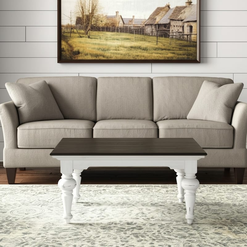 HomeRoots 39" Brown and White Wood Square Distressed Coffee Table - 39.37 x 39.37 x 19.69