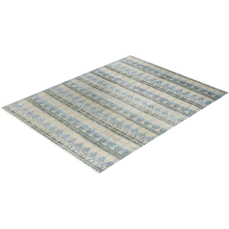 Ikat One-of-a-Kind Hand-Knotted Area Rug - Ivory, 8' 1" x 10' 5" - 8' 1" x 10' 5"