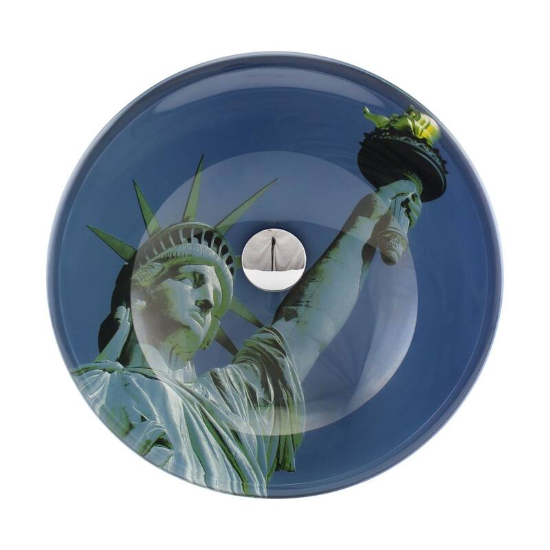 Blue Tempered Glass Vessel Sink Lady Liberty Round Bowl With Drain Renovators Supply