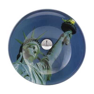 Blue Tempered Glass Vessel Sink Lady Liberty Round Bowl With Drain Renovators Supply