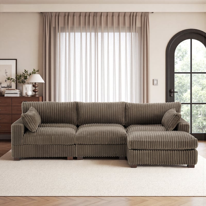 Oversized Plush Modular Sectional Sofa Couch with Ottoman - 4-piece/Light Brown