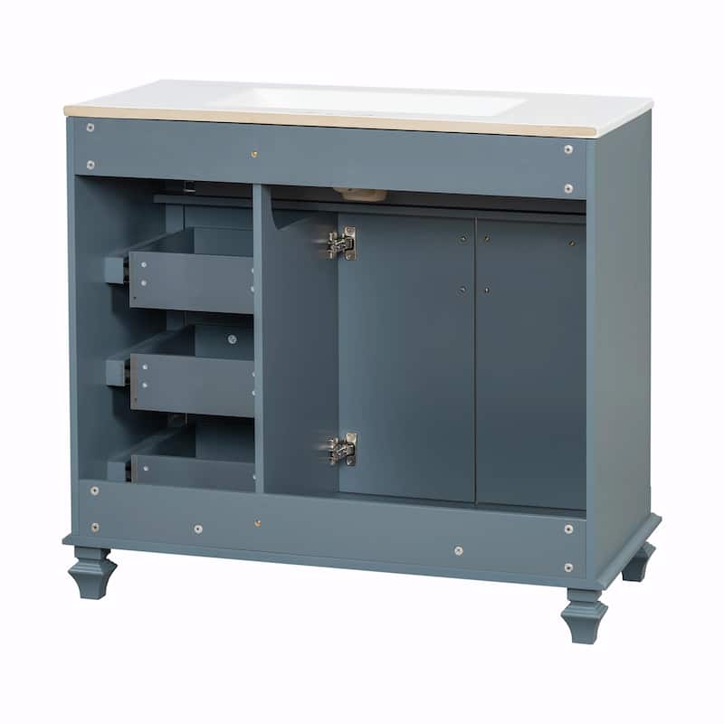 36" Bathroom Vanity with Sink, Cabinet, Flip-Out Drawer, 3 Drawers & 2 Soft-Close Doors