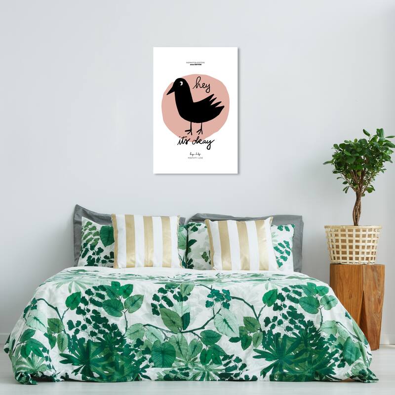 Wynwood Studio Canvas Animals its okay bird Black and Light Pink Modern & Contemporary Wall Art Canvas Print - 24 x 36