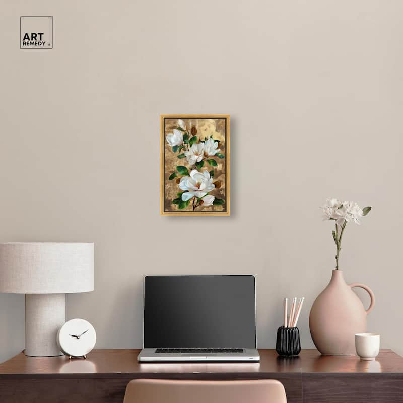 Guilded White flora Canvas by Art Remedy