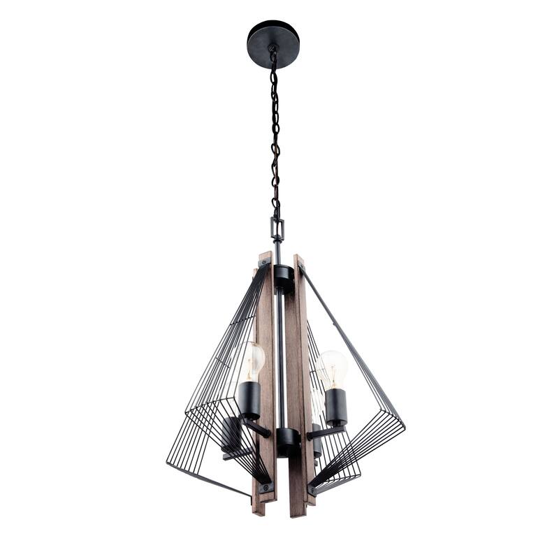 Brio Lighting Zenith Black & Wood Modern 4 Light Pendant Light