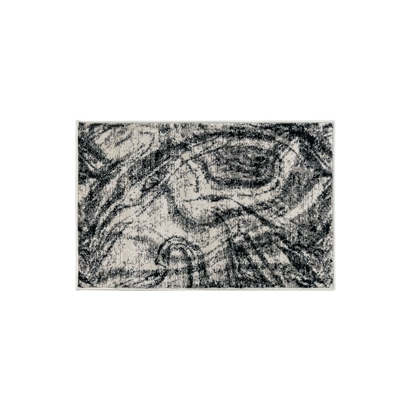 Distressed Abstract Black Ivory Gray Stylish Area Rug for Any Room - 2' x 3'