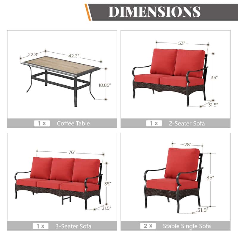 MAISON ARTS Modern Outdoor Patio Furniture Set with Waterproof Cushions - 5-Piece Wicker & Metal Conversation Set