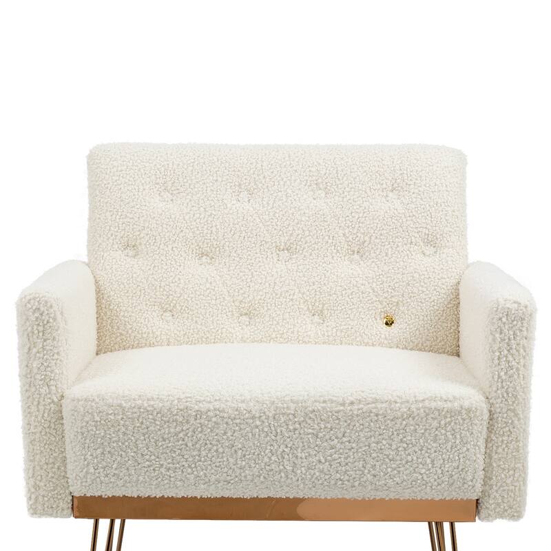 Velvet Upholstered Armchair Single Sofa Modern Tufted Reading Chairs Gold Metal Leg Wingback Chairs for Living Room Bedroom