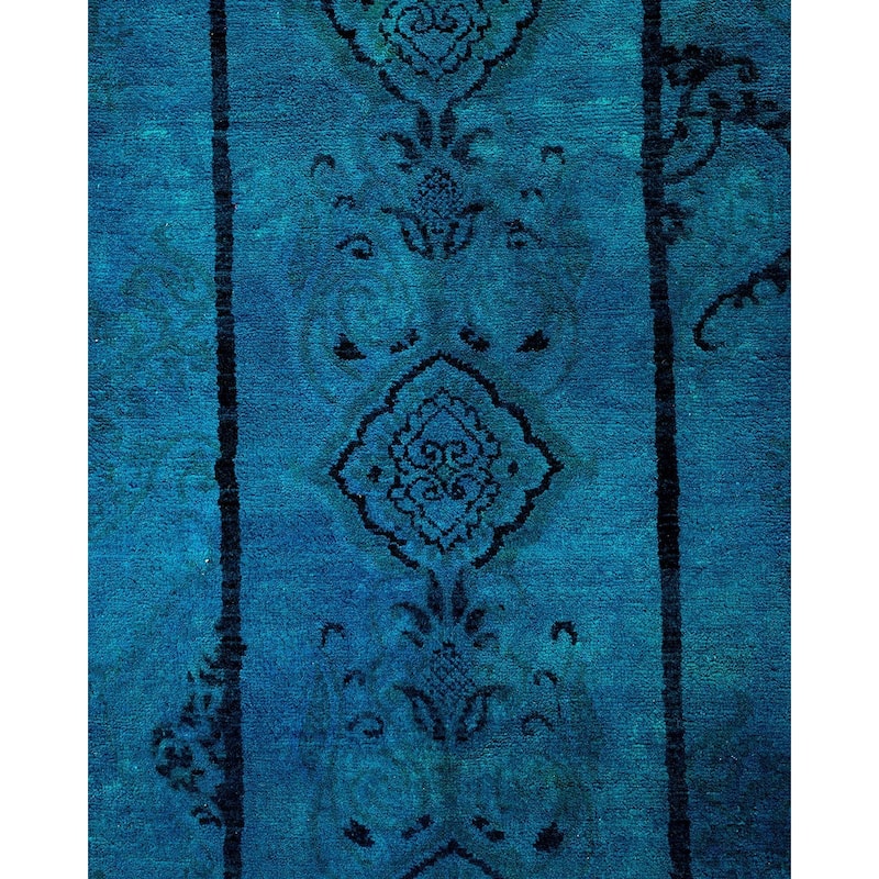 Overton Hand Knotted Wool Vintage Inspired Modern Contemporary Overdyed Blue Area Rug - 9' 2" x 11' 1"