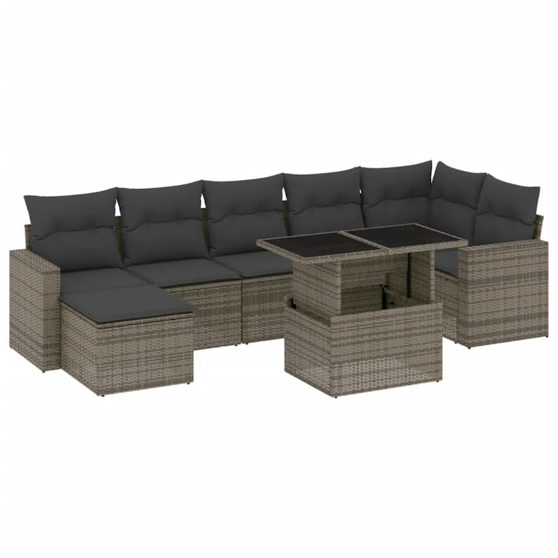 vidaXL Patio Sofa Set with Cushions Outdoor Furniture 8 Piece Poly Rattan