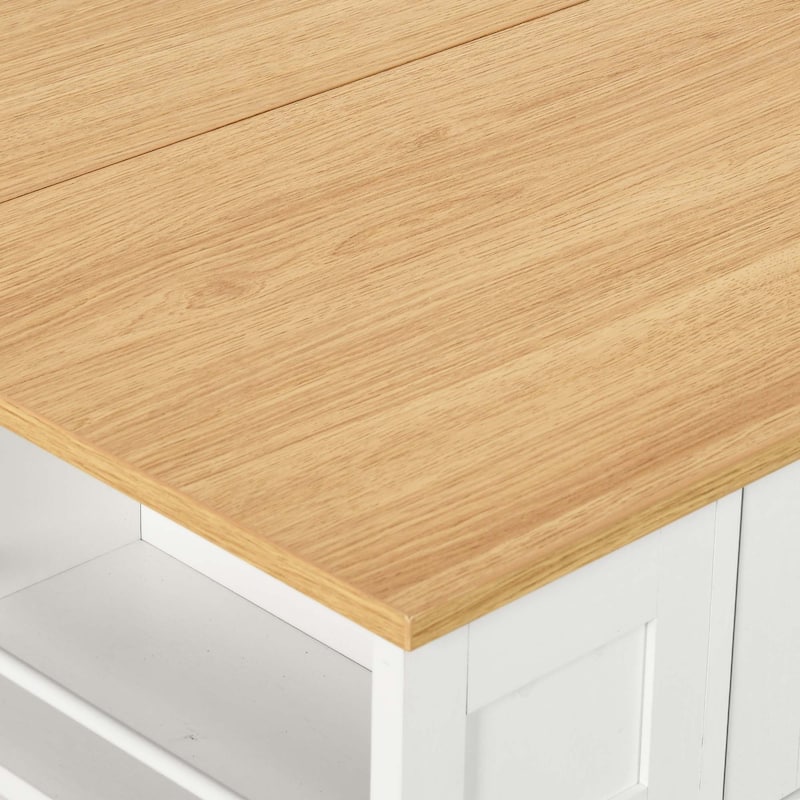 Moasis 3 PCS Kitchen Island Set with 2 Bar Stools,Moible Table with Drop Leaf & Power Outlet