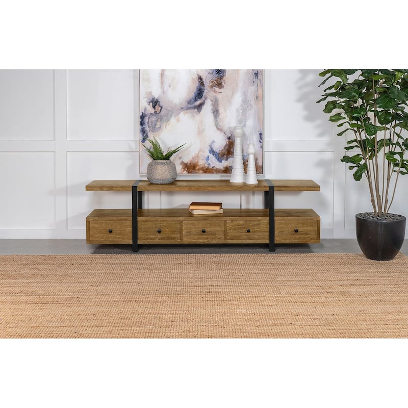Otto 5-Drawer Mango Wood 70" TV Stand Media Console Brown