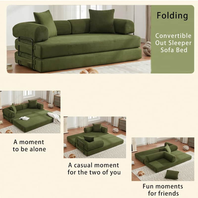 Folding Convertible Sleeper Sofa Bed with 3-Seats, DIY Modular Design for Ultimate Flexibility and Comfort