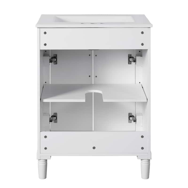 24" Bathroom Vanity with Integrated Ceramic Sink, Bathroom Cabinet with 2 Doors, Single Sink Bathroom Vanity