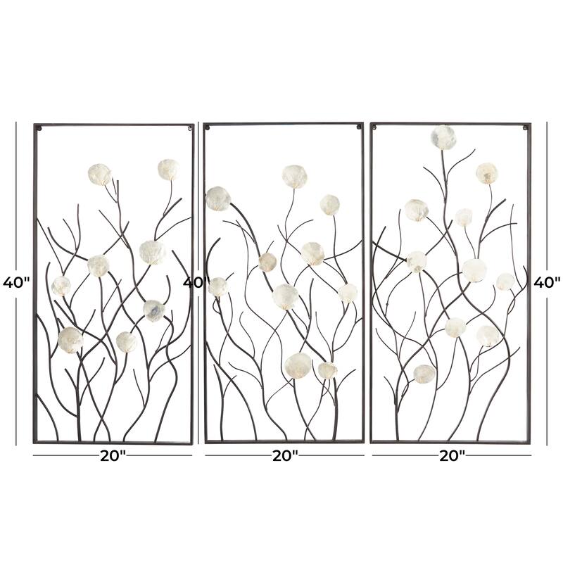 Metal Floral Wall Decor with Capiz Accents - Set of 3 Black - Roche River Decor